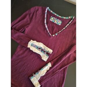 Anthropologie S Little Yellow Button Lata Shirt Crochet Long Sleeve Boho Western